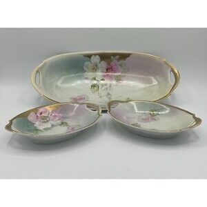 Vintage 3 pc Hand Painted Bavaria China Berry Service 1 Master Bowl, 2 Dishes